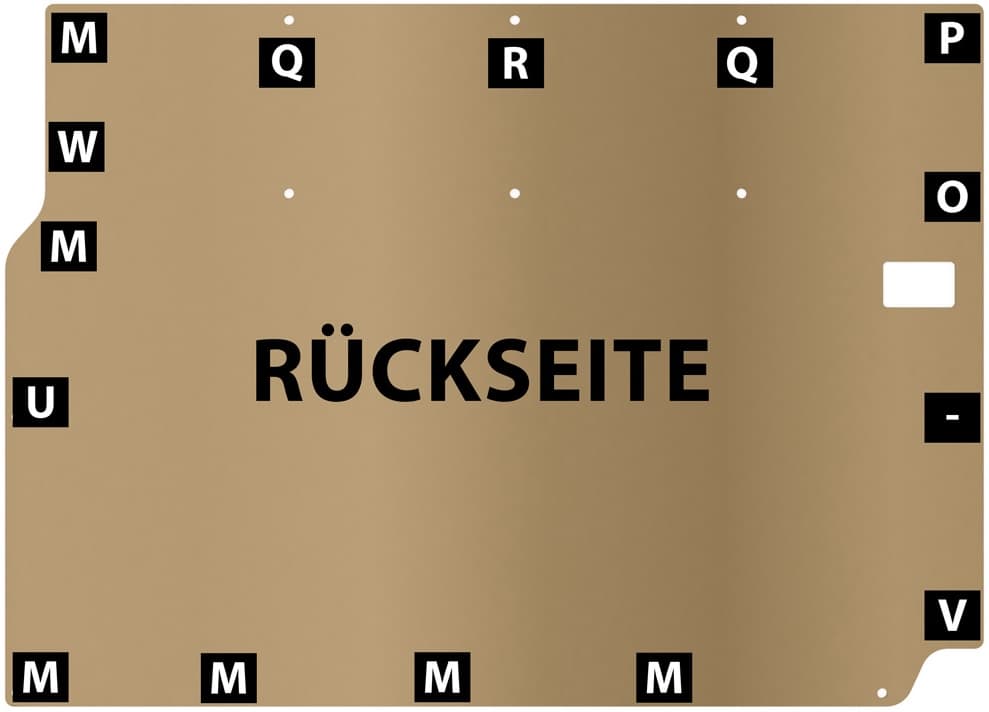 VW T4 Nachbau Seitenteil Schiebetür Position Halter Nachbau vom VW T4 Seitenteil der Schiebetür mit Positionen für die Halterungen