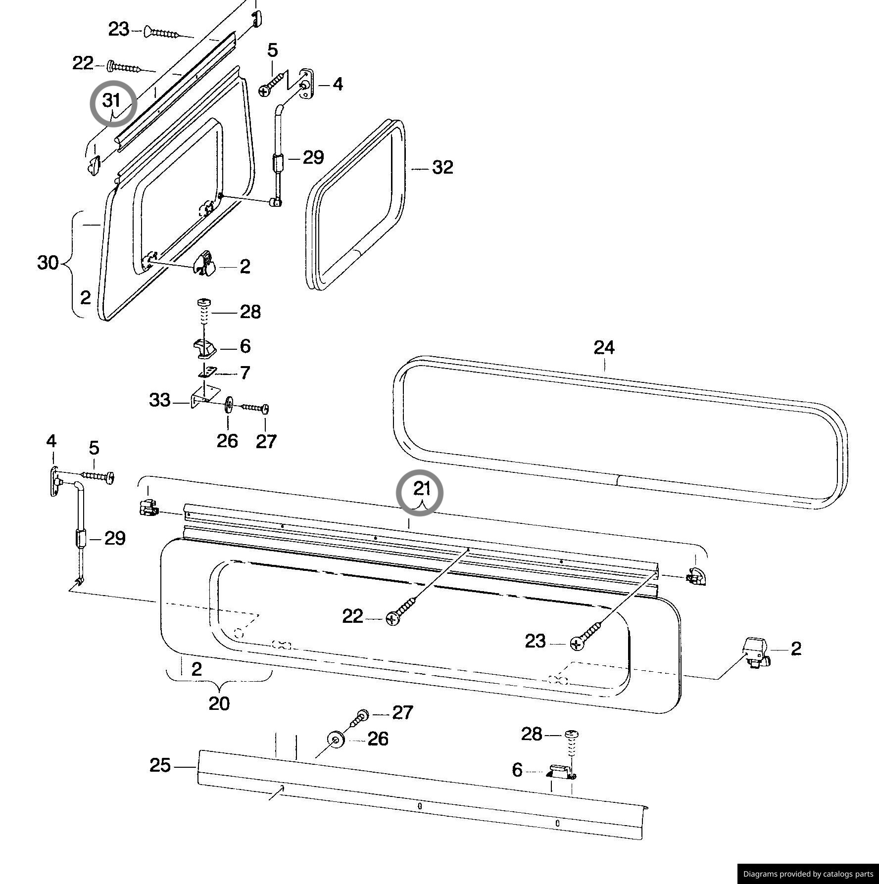 Scharnierleisten-Blenden-Set – Nachbau, passend für Ausstellfenster beim VW T4 California Scharnierleisten-Blenden-Set – passend für Ausstellfenster VW T4 California